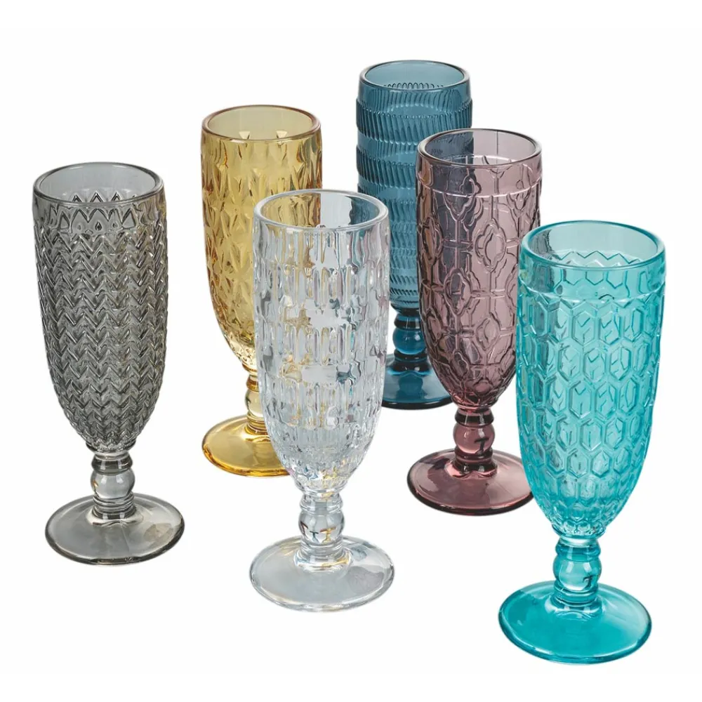 Viadurini Kitchen Weinkelch-Flötenkelch-Set aus farbigem Glas und verschiedenen Dekorationen 12-teilig - Mix