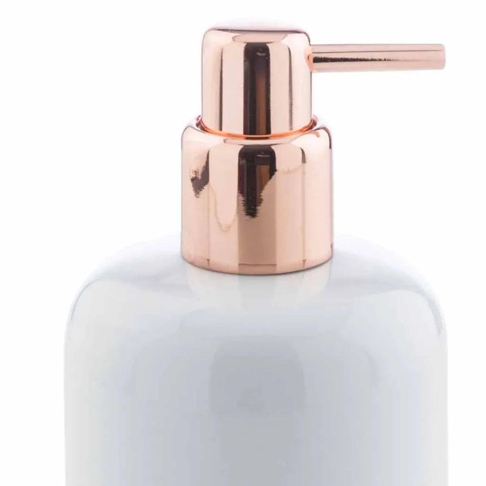 Viadurini Bathroom Badzubehör-Freistehende Badaccessoires aus weißem Porzellan mit Kupferdetails - Scampia