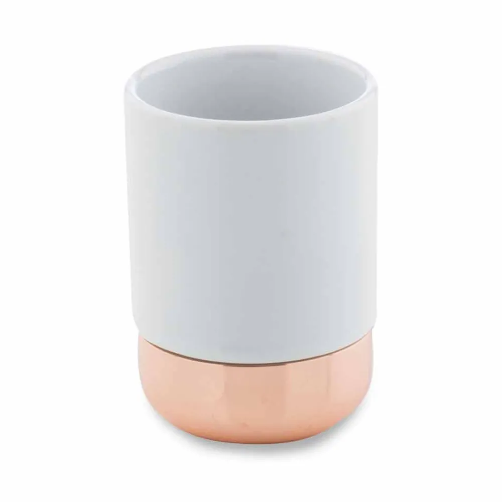 Viadurini Bathroom Badzubehör-Freistehende Badaccessoires aus weißem Porzellan mit Kupferdetails - Scampia