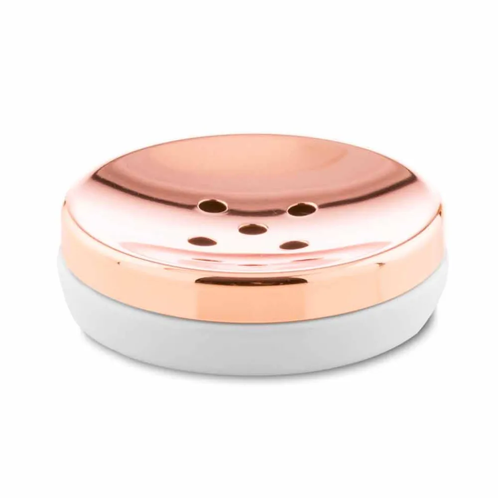 Viadurini Bathroom Badzubehör-Freistehende Badaccessoires aus weißem Porzellan mit Kupferdetails - Scampia