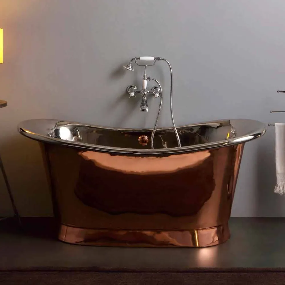 Viadurini Bathroom Freistehende Badewannen-Freistehende Badewanne im Vintage-Design mit Nickel- und Kupfer-Finish Angelica