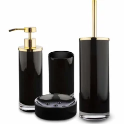Viadurini Bathroom Badzubehör-Freistehende Badezimmeraccessoires aus schwarzem Glas und glänzendem goldenem Metall - Schwarz