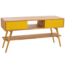 Viadurini Bathroom Badmöbel Stehend-Freistehender Badezimmerschrank aus natürlichem Teakholz mit 2 gelben Schubladen - Hamadou