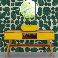 Viadurini Bathroom Badmöbel Stehend-Freistehender Badezimmerschrank aus natürlichem Teakholz mit 2 gelben Schubladen - Hamadou