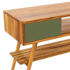 Viadurini Bathroom Badmöbel Stehend-Freistehender Badezimmerschrank aus natürlichem Teakholz mit grüner Mahagonischublade - Benoit