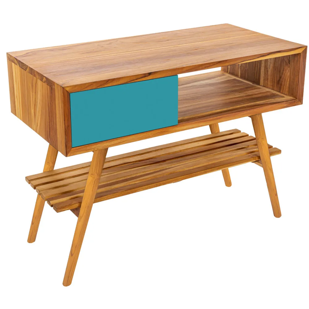 Viadurini Bathroom Badmöbel Stehend-Freistehender Badezimmerschrank mit Struktur aus Teakholz und Schublade aus Mahagoni - Benoit