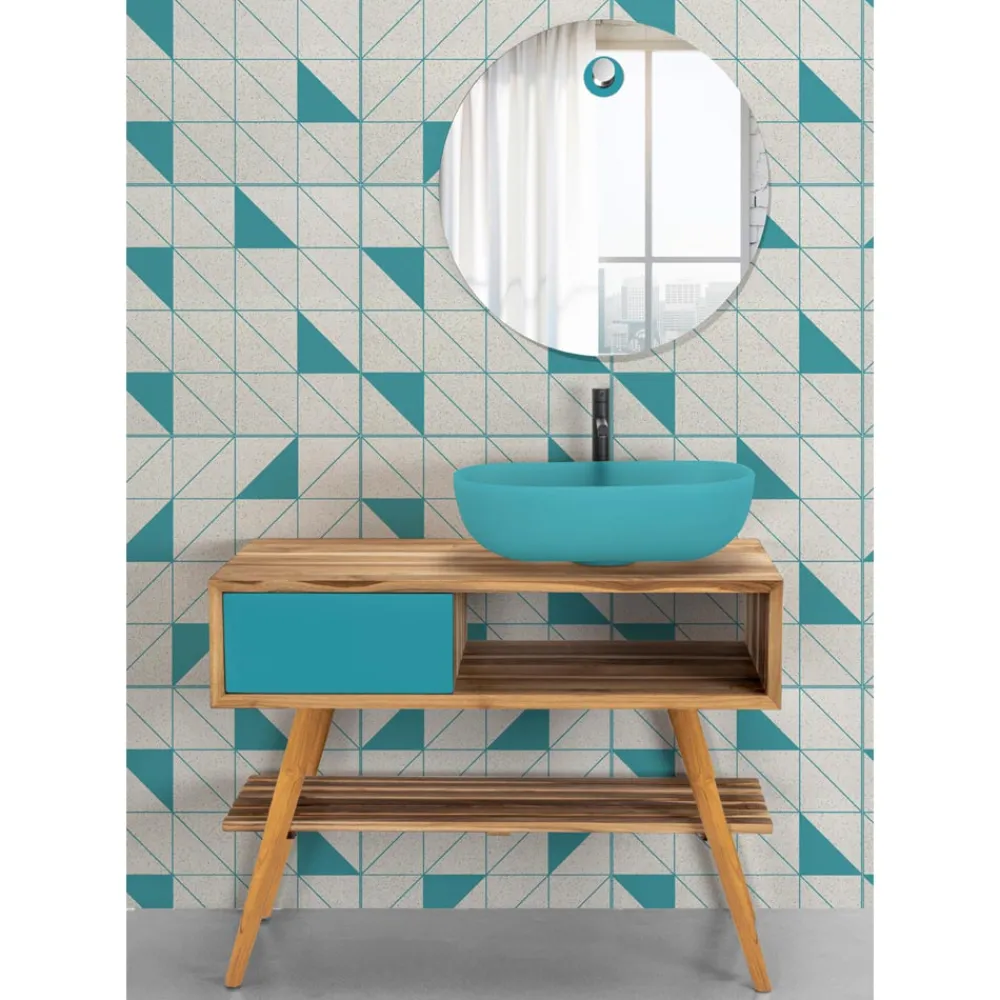 Viadurini Bathroom Badmöbel Stehend-Freistehender Badezimmerschrank mit Struktur aus Teakholz und Schublade aus Mahagoni - Benoit