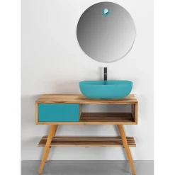 Viadurini Bathroom Badmöbel Stehend-Freistehender Badezimmerschrank mit Struktur aus Teakholz und Schublade aus Mahagoni - Benoit