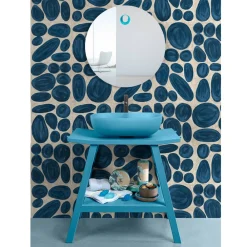 Viadurini Bathroom Badmöbel Stehend-Freistehender Badezimmerschrank aus natürlichem blauem Teakholz mit Handtuchhaken - Crina