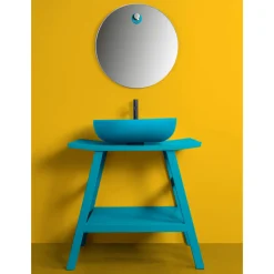 Viadurini Bathroom Badmöbel Stehend-Freistehender Badezimmerschrank aus natürlichem blauem Teakholz mit Handtuchhaken - Crina