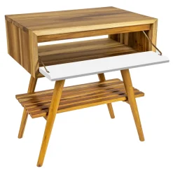 Viadurini Bathroom Badmöbel Stehend-Freistehender Badezimmerschrank aus natürlichem Teakholz mit weißer Mahagonischublade - Gatien