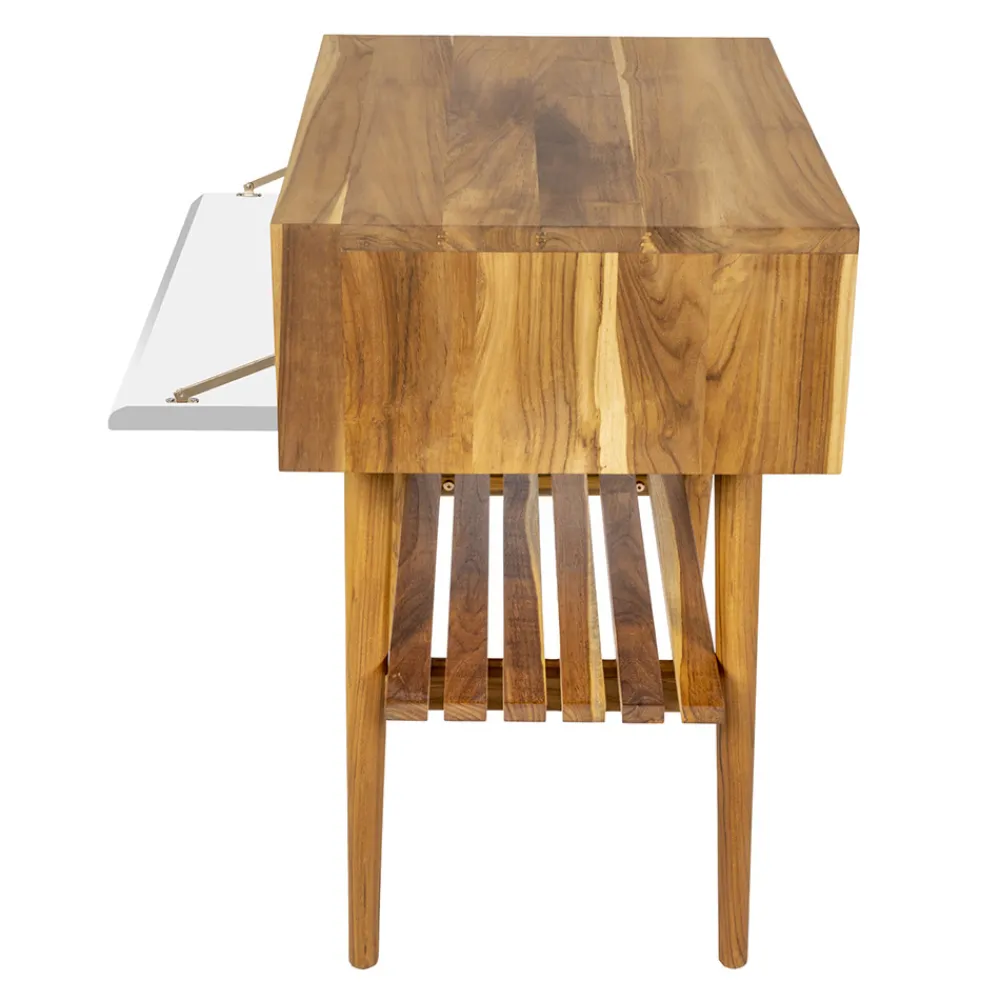 Viadurini Bathroom Badmöbel Stehend-Freistehender Badezimmerschrank aus natürlichem Teakholz mit weißer Mahagonischublade - Gatien