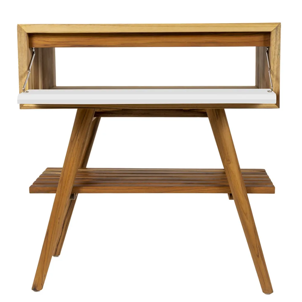 Viadurini Bathroom Badmöbel Stehend-Freistehender Badezimmerschrank aus natürlichem Teakholz mit weißer Mahagonischublade - Gatien