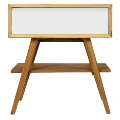 Viadurini Bathroom Badmöbel Stehend-Freistehender Badezimmerschrank aus natürlichem Teakholz mit weißer Mahagonischublade - Gatien