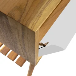 Viadurini Bathroom Badmöbel Stehend-Freistehender Badezimmerschrank aus natürlichem Teakholz mit weißer Mahagonischublade - Gatien