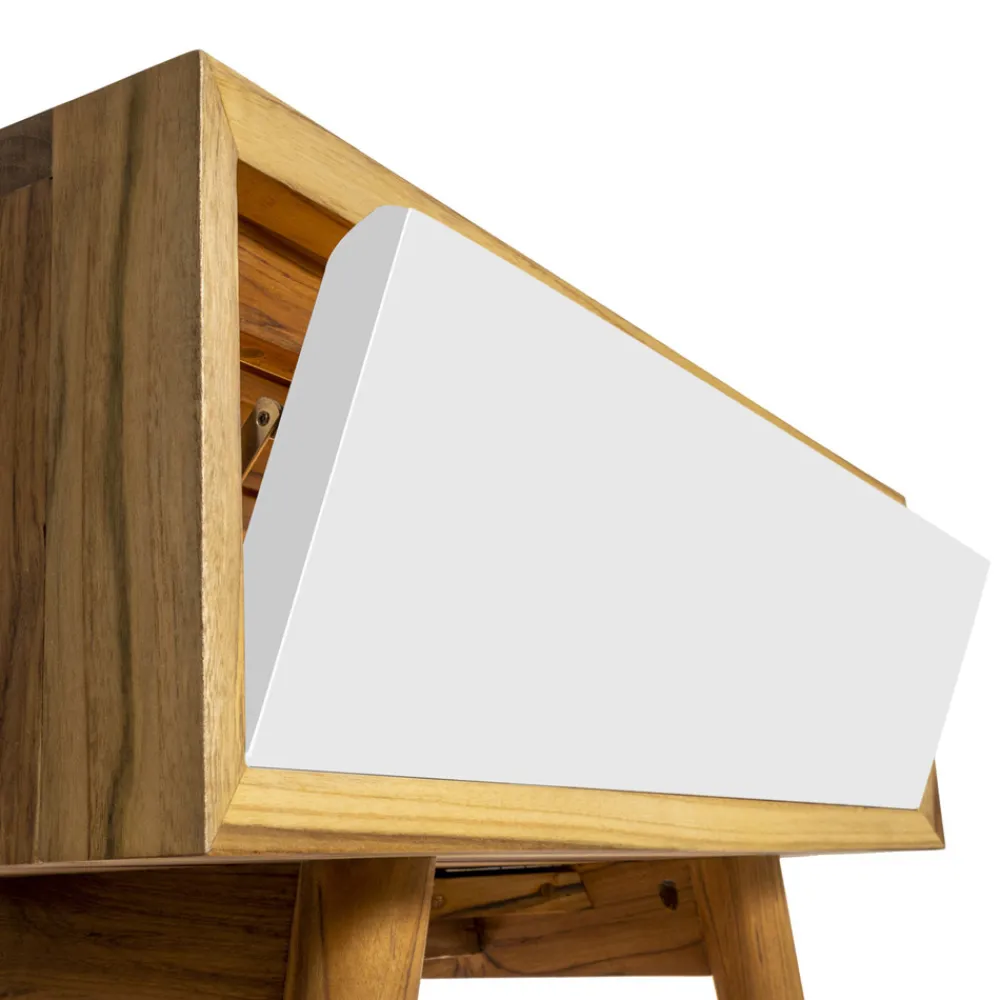 Viadurini Bathroom Badmöbel Stehend-Freistehender Badezimmerschrank aus natürlichem Teakholz mit weißer Mahagonischublade - Gatien