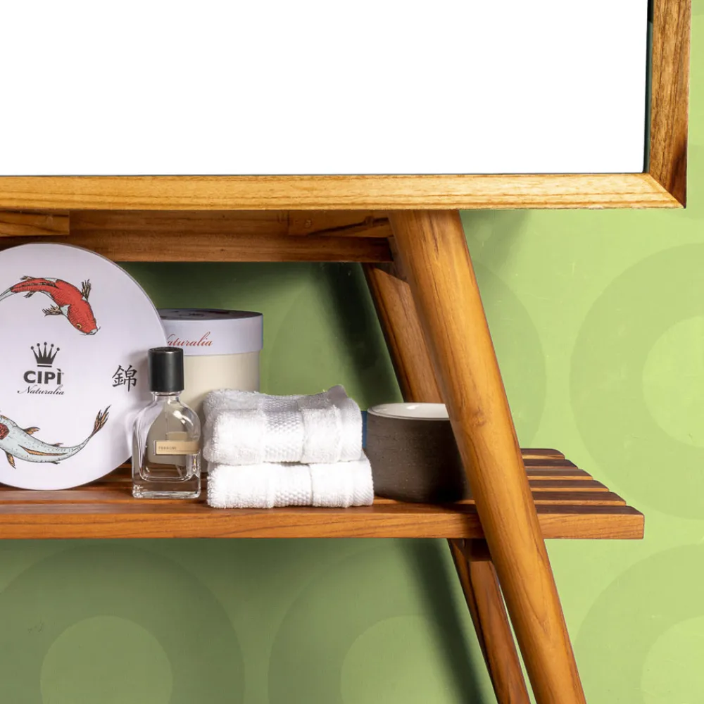 Viadurini Bathroom Badmöbel Stehend-Freistehender Badezimmerschrank aus natürlichem Teakholz mit weißer Mahagonischublade - Gatien