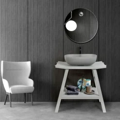 Viadurini Bathroom Badmöbel Stehend-Freistehender Badezimmerschrank in natürlichem Teakgrau mit Haken - Crina