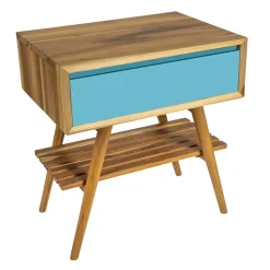 Viadurini Bathroom Badmöbel Stehend-Freistehender Badezimmerschrank aus natürlichem Teakholz mit blauer Mahagonischublade - Gatien