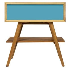 Viadurini Bathroom Badmöbel Stehend-Freistehender Badezimmerschrank aus natürlichem Teakholz mit blauer Mahagonischublade - Gatien