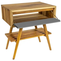 Viadurini Bathroom Badmöbel Stehend-Freistehender Badezimmerschrank aus natürlichem Teakholz mit Mahagoni-Schublade - Gatien