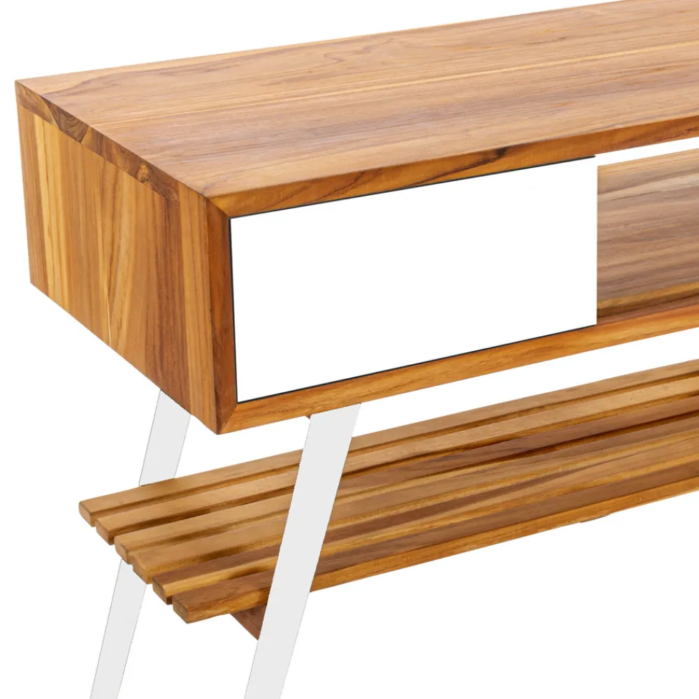 Viadurini Bathroom Badmöbel Stehend-Freistehender Badezimmerschrank aus natürlichem Teakholz und weiß lackiertem Mahagoni - Benoit