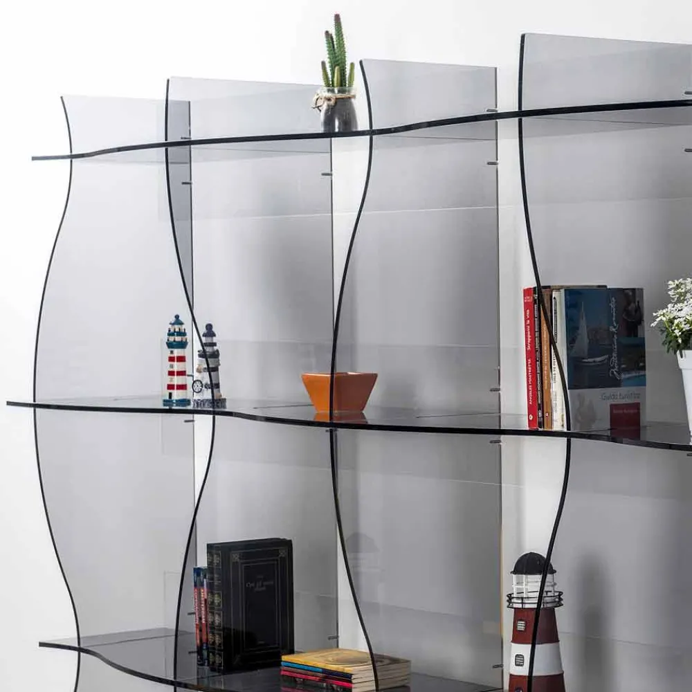 Viadurini Living Moderne Design Bücherregale-Freistehender Bücherschrank / moderne Designwand Pam Fumé, made in Italy