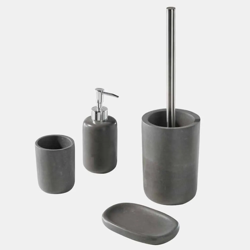Viadurini Bathroom Badzubehör-Freistehendes Badezimmerzubehörset aus grauem Harz - Pailette