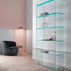 Viadurini Living Moderne Design Bücherregale-Freistehendes Bücherregal aus extra klarem Glas mit 6 Regalen Made in Italy - Ramen