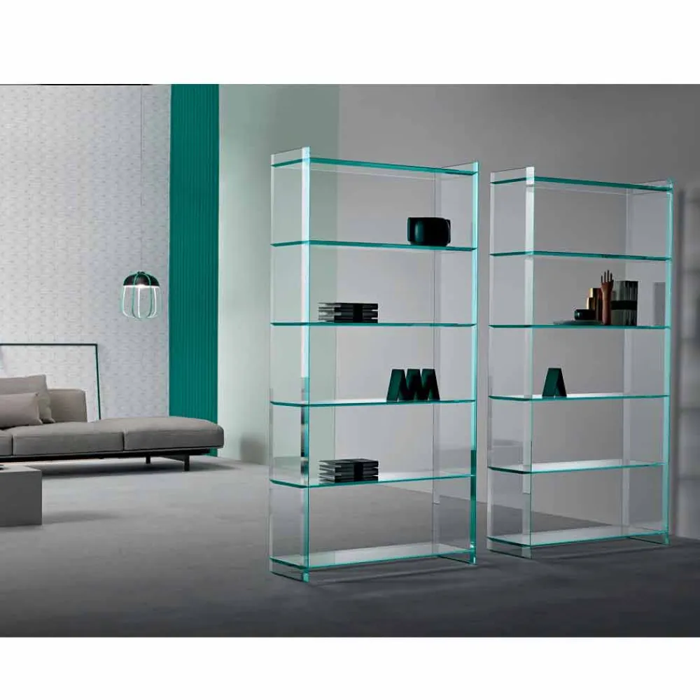 Viadurini Living Moderne Design Bücherregale-Freistehendes Bücherregal aus extra klarem Glas mit 6 Regalen Made in Italy - Ramen