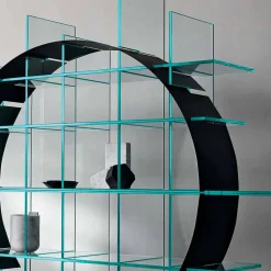 Viadurini Living Moderne Design Bücherregale-Freistehendes Circle Bücherregal aus extraklarem Glas und gebürstetem Schwarz - Marco