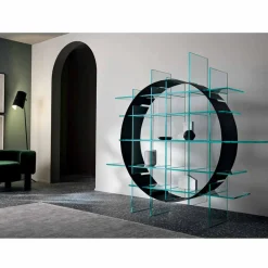 Viadurini Living Moderne Design Bücherregale-Freistehendes Circle Bücherregal aus extraklarem Glas und gebürstetem Schwarz - Marco