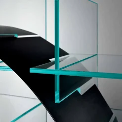 Viadurini Living Moderne Design Bücherregale-Freistehendes Circle Bücherregal aus extraklarem Glas und gebürstetem Schwarz - Marco