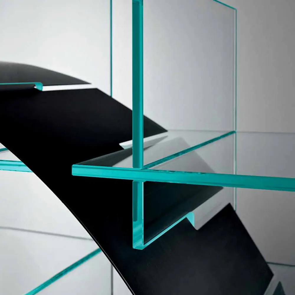 Viadurini Living Moderne Design Bücherregale-Freistehendes Circle Bücherregal aus extraklarem Glas und gebürstetem Schwarz - Marco