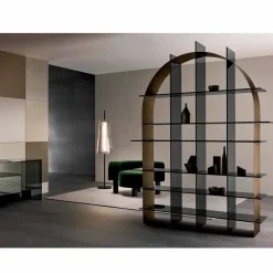 Viadurini Living Moderne Design Bücherregale-Freistehendes gewölbtes Bücherregal aus Rauchglas und gebürstetem Bronze-Design - Marco