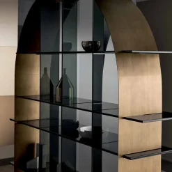 Viadurini Living Moderne Design Bücherregale-Freistehendes gewölbtes Bücherregal aus Rauchglas und gebürstetem Bronze-Design - Marco