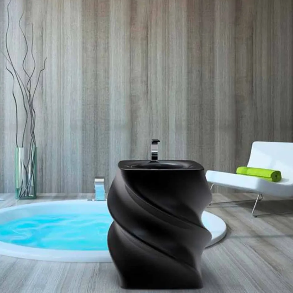 Viadurini Design Design Waschbecken Aus Solid Surface-Freistehendes Waschbecken schwarz in modernem Design Twist Made in Italy