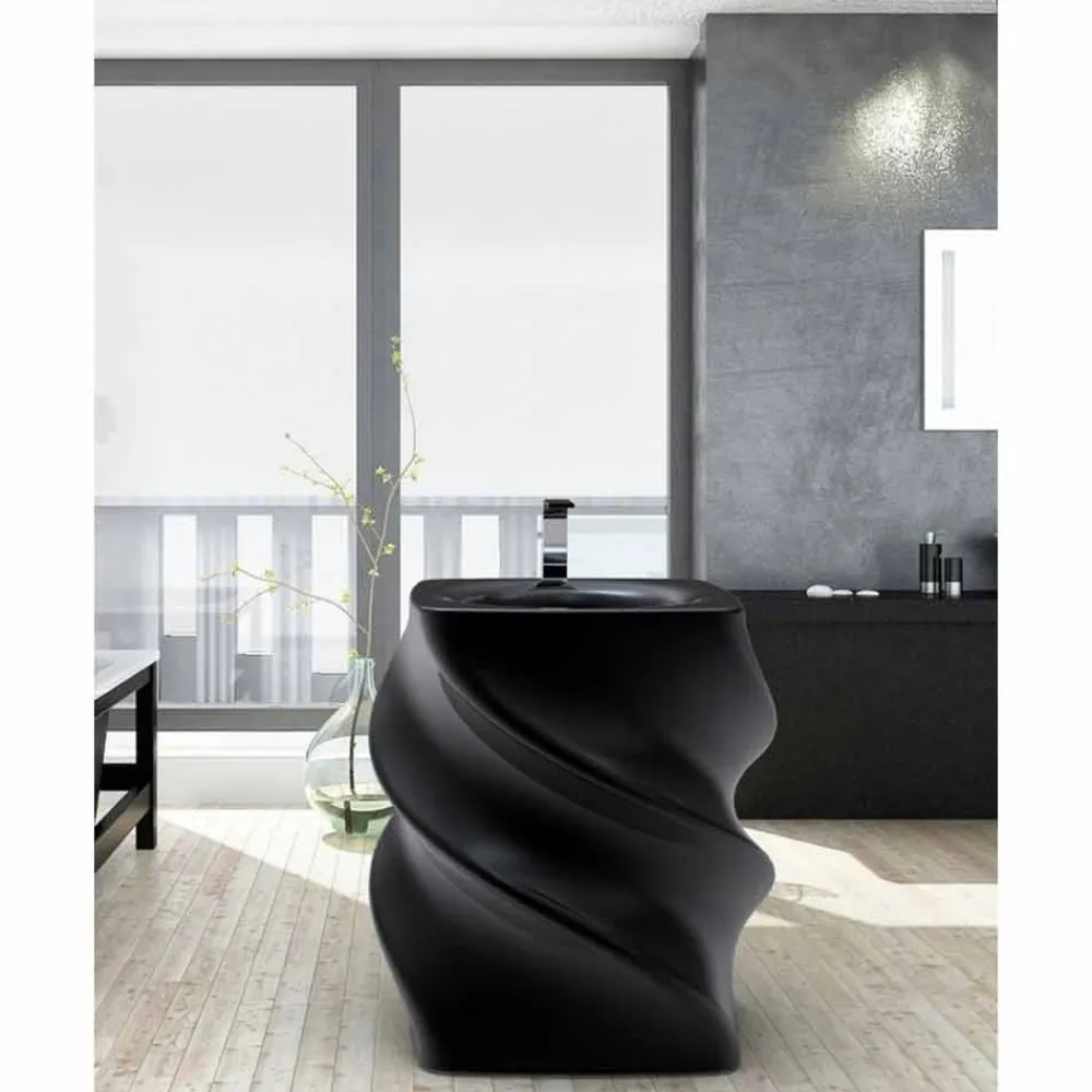 Viadurini Design Design Waschbecken Aus Solid Surface-Freistehendes Waschbecken schwarz in modernem Design Twist Made in Italy