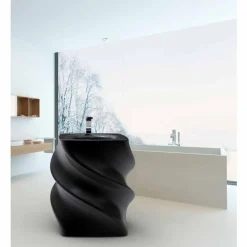 Viadurini Design Design Waschbecken Aus Solid Surface-Freistehendes Waschbecken schwarz in modernem Design Twist Made in Italy