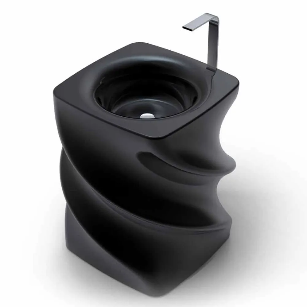Viadurini Design Design Waschbecken Aus Solid Surface-Freistehendes Waschbecken schwarz in modernem Design Twist Made in Italy