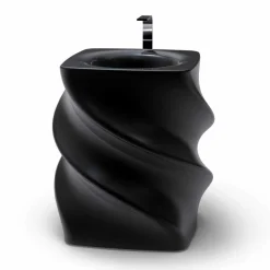 Viadurini Design Design Waschbecken Aus Solid Surface-Freistehendes Waschbecken schwarz in modernem Design Twist Made in Italy