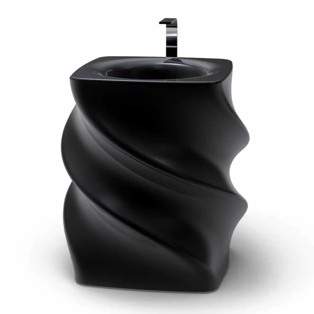 Viadurini Design Design Waschbecken Aus Solid Surface-Freistehendes Waschbecken schwarz in modernem Design Twist Made in Italy