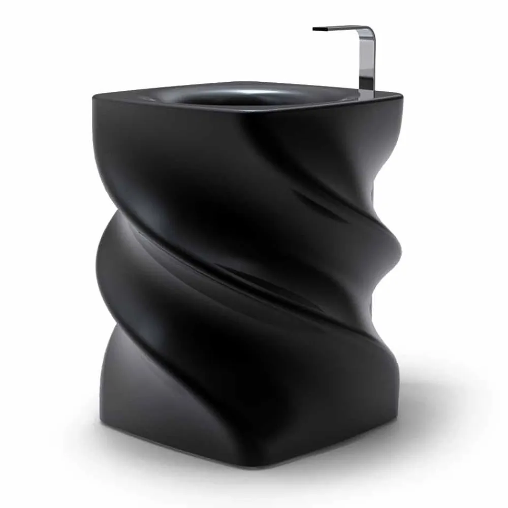 Viadurini Design Design Waschbecken Aus Solid Surface-Freistehendes Waschbecken schwarz in modernem Design Twist Made in Italy