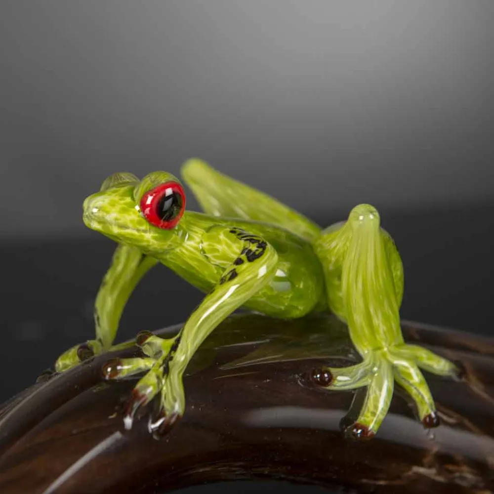 Viadurini Living Deko Artikel Und Wohnaccessoires-Froschförmige Statue auf Ast aus farbigem Glas Made in Italy - Froggy