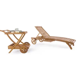 Viadurini in the Garden Sonnenliegen-Garten Chaiselongue aus Holz mit Designrädern für den Außenbereich - Roxen