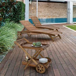 Viadurini in the Garden Sonnenliegen-Garten Chaiselongue aus Holz mit Designrädern für den Außenbereich - Roxen