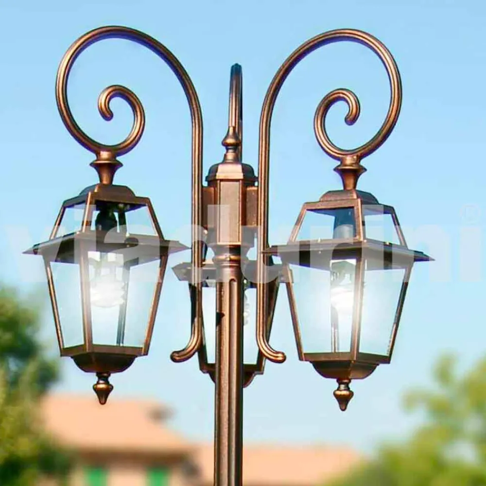 Viadurini Lighting Gartenlampion-Garten drei Lichter Laternenpfahl aus Aluminium, hergestellt in Italien, Kristel