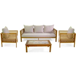 Viadurini in the Garden Garten Lounge Set-Garten Lounge Set aus geöltem Akazienholz Naturfarbe - Technisch