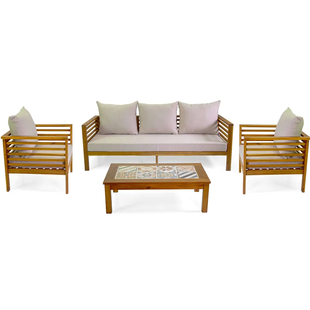 Viadurini in the Garden Garten Lounge Set-Garten Lounge Set aus geöltem Akazienholz Naturfarbe - Technisch