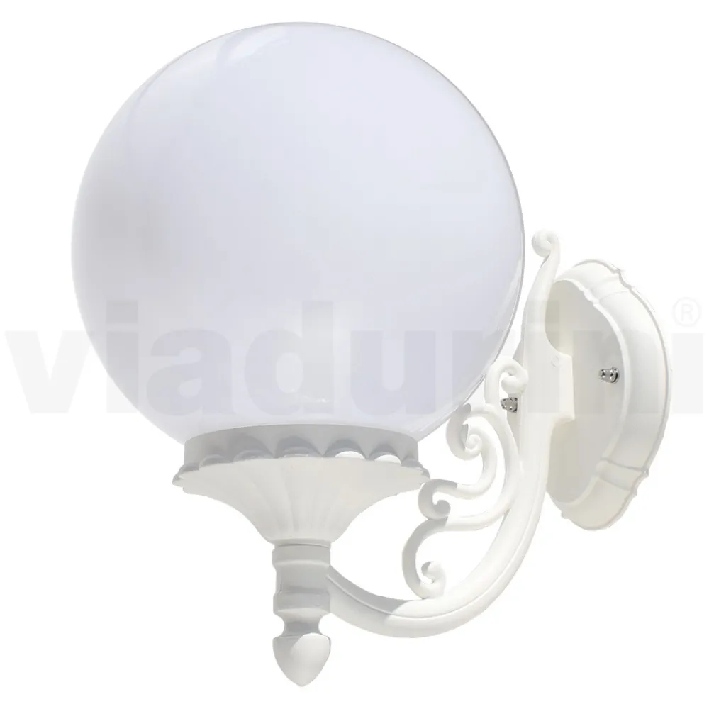 Viadurini Lighting Garten-Wandlampen-Gartenapplikation aus weißem Aluminium mit Opalkugel - Trovabianco